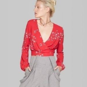NWOT Red Floral wild fable Long Sleeve Crop Top